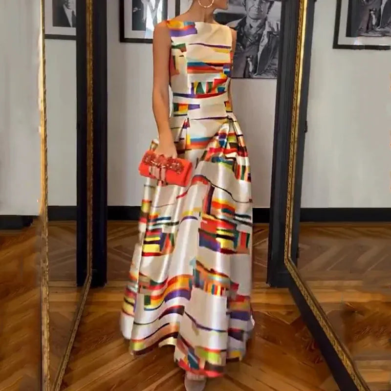 Zwergini-Mode | Damen Modern Print Kleid Lang