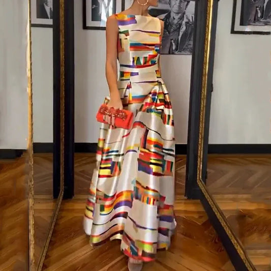 Zwergini-Mode | Damen Modern Print Kleid Lang
