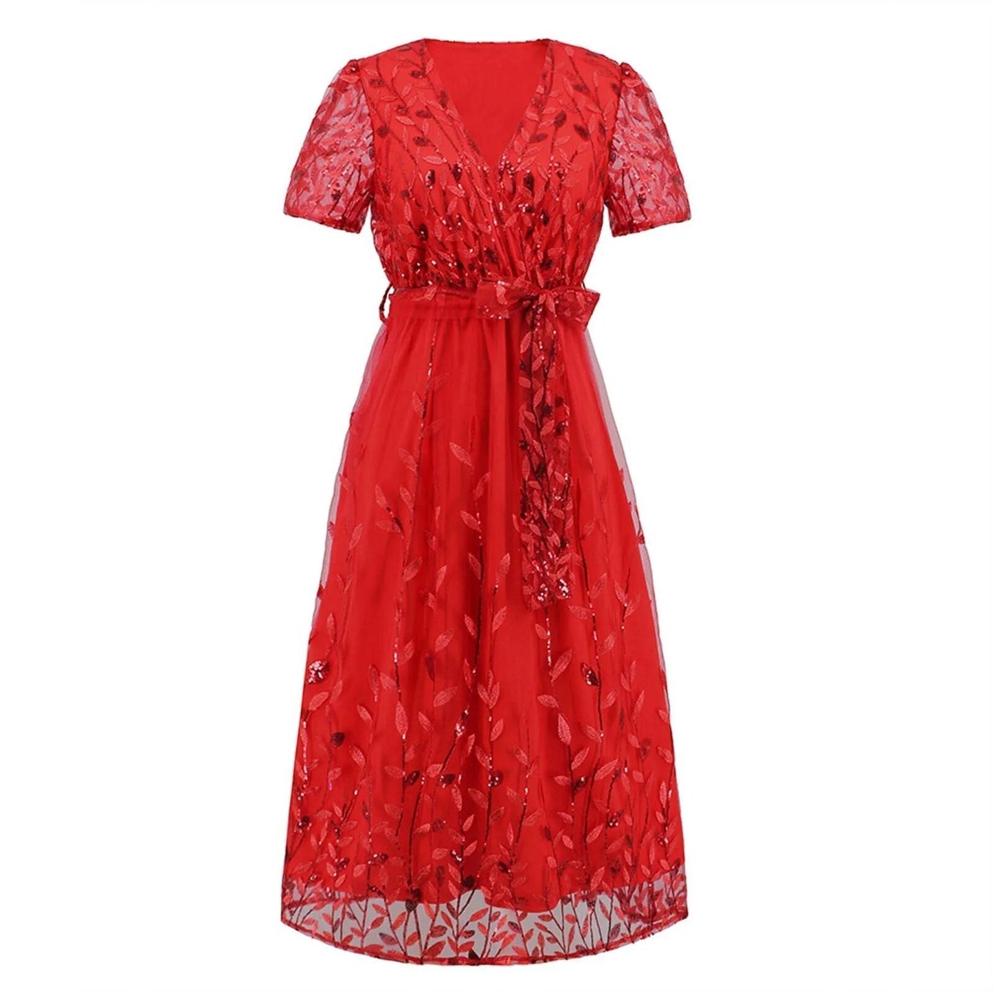 Kurzärmeliges Netzkleid mit Paillettenstickerei