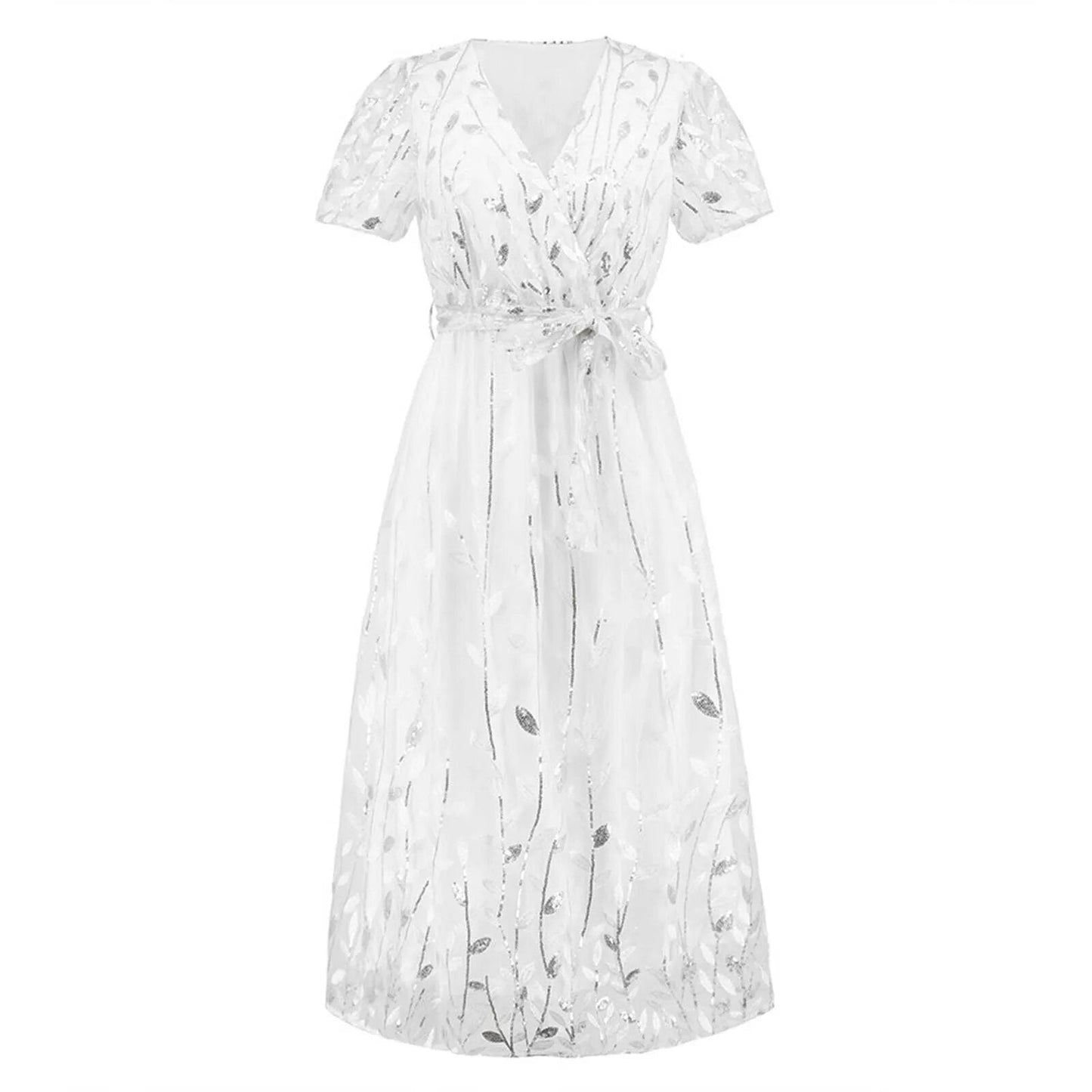 Kurzärmeliges Netzkleid mit Paillettenstickerei