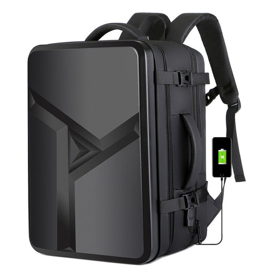kaufsy | Großraummäßiger wasserdichter erweiterbarer Hartschalen-Rucksack mit USB-Ladeanschluss (161 Schwarz)