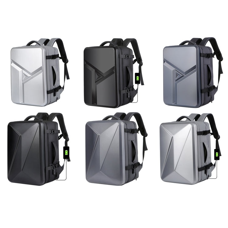 kaufsy | Großraummäßiger wasserdichter erweiterbarer Hartschalen-Rucksack mit USB-Ladeanschluss (161 Schwarz)
