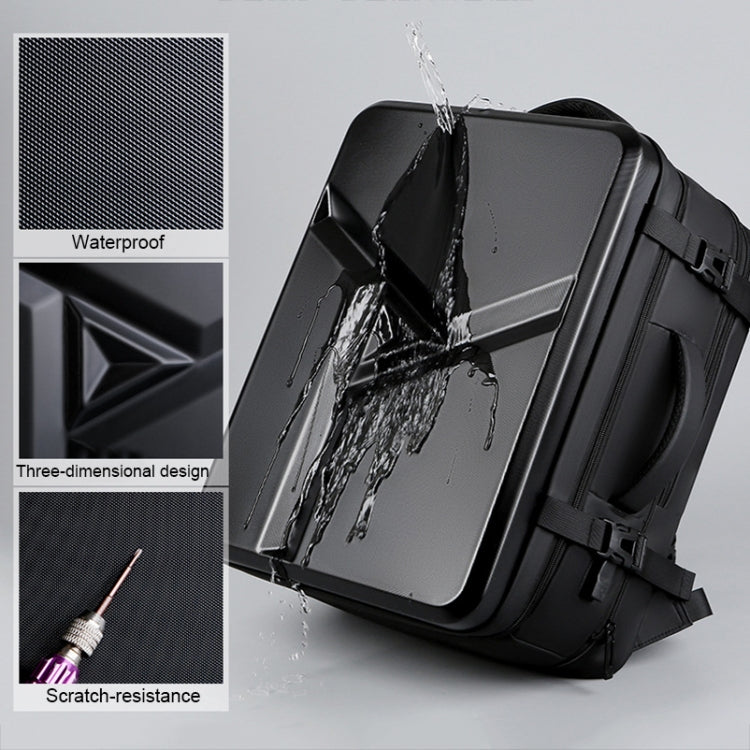 kaufsy | Großraummäßiger wasserdichter erweiterbarer Hartschalen-Rucksack mit USB-Ladeanschluss (161 Schwarz)
