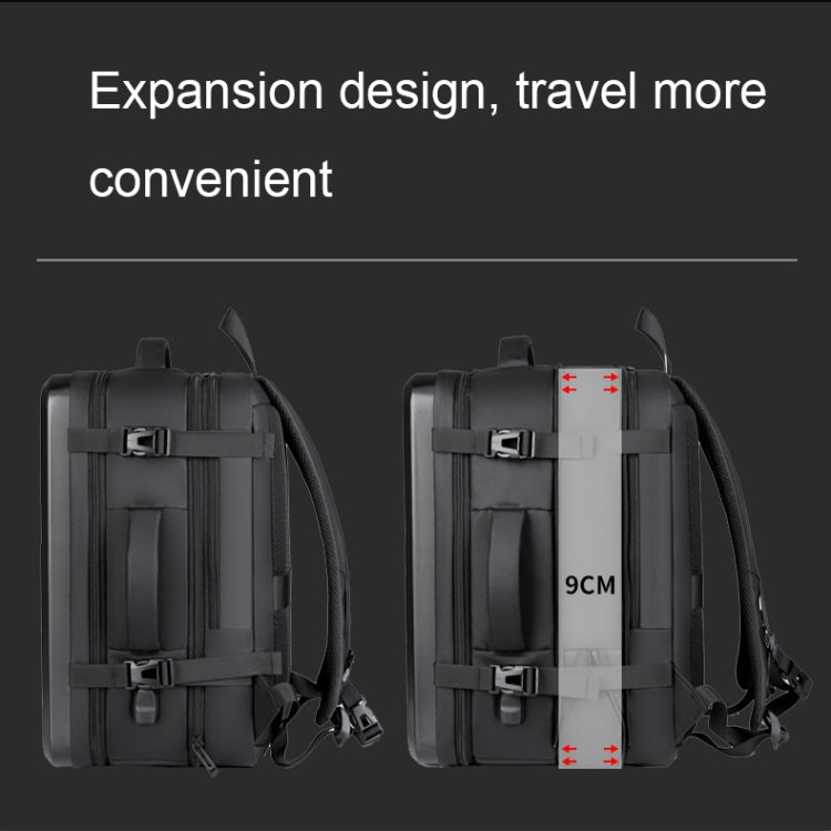 kaufsy | Großraummäßiger wasserdichter erweiterbarer Hartschalen-Rucksack mit USB-Ladeanschluss (161 Schwarz)