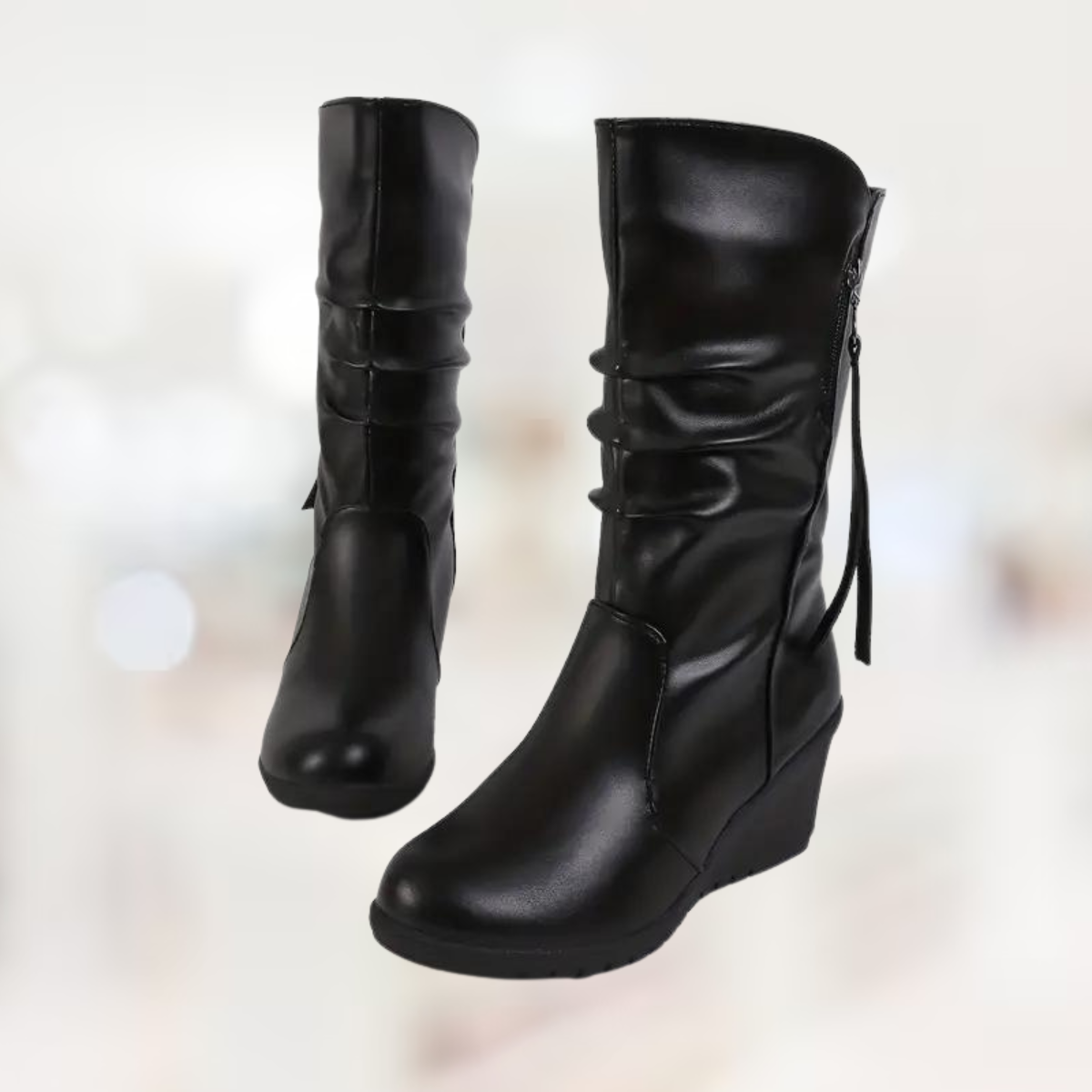 Zwergini-Mode – Halbhohe Winter-Keilstiefel für Damen