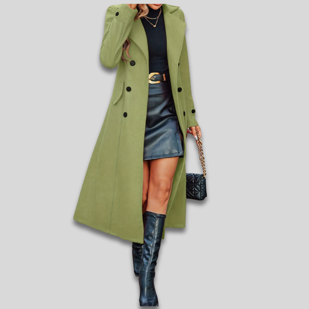 Damen Zweireihiger langer Mantel, taillierter Herbst-Überwurf