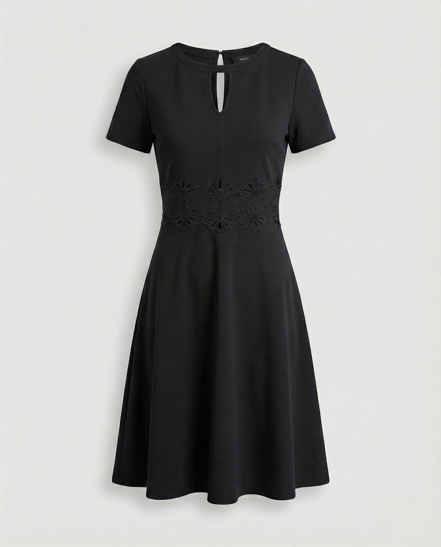Blaues Kleid mit Kontrastierender Spitze und Akzentuierter Taille