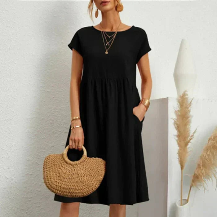 Zwergini-Mode – baumwollkleid für damen mit rundem ausschnitt