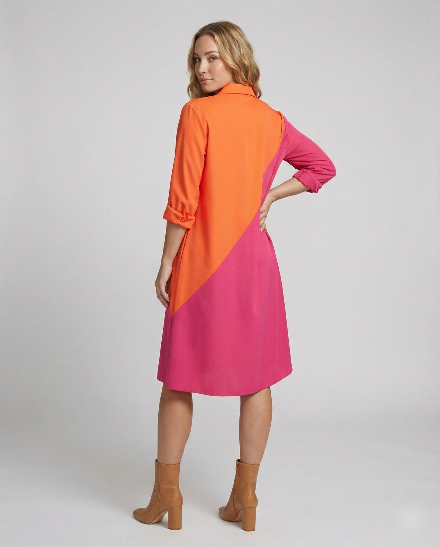 Hemdblusenkleid mit Umlegekragen & Dreiviertelärmel