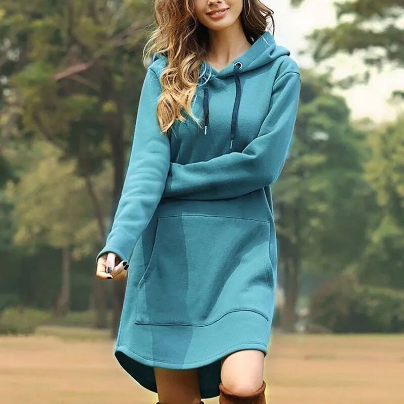 Zwergini-Mode | Gemütliches Langes Sweatshirt-Kleid mit Kapuze