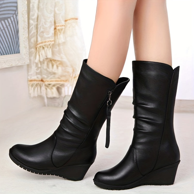 Zwergini-Mode – Halbhohe Winter-Keilstiefel für Damen