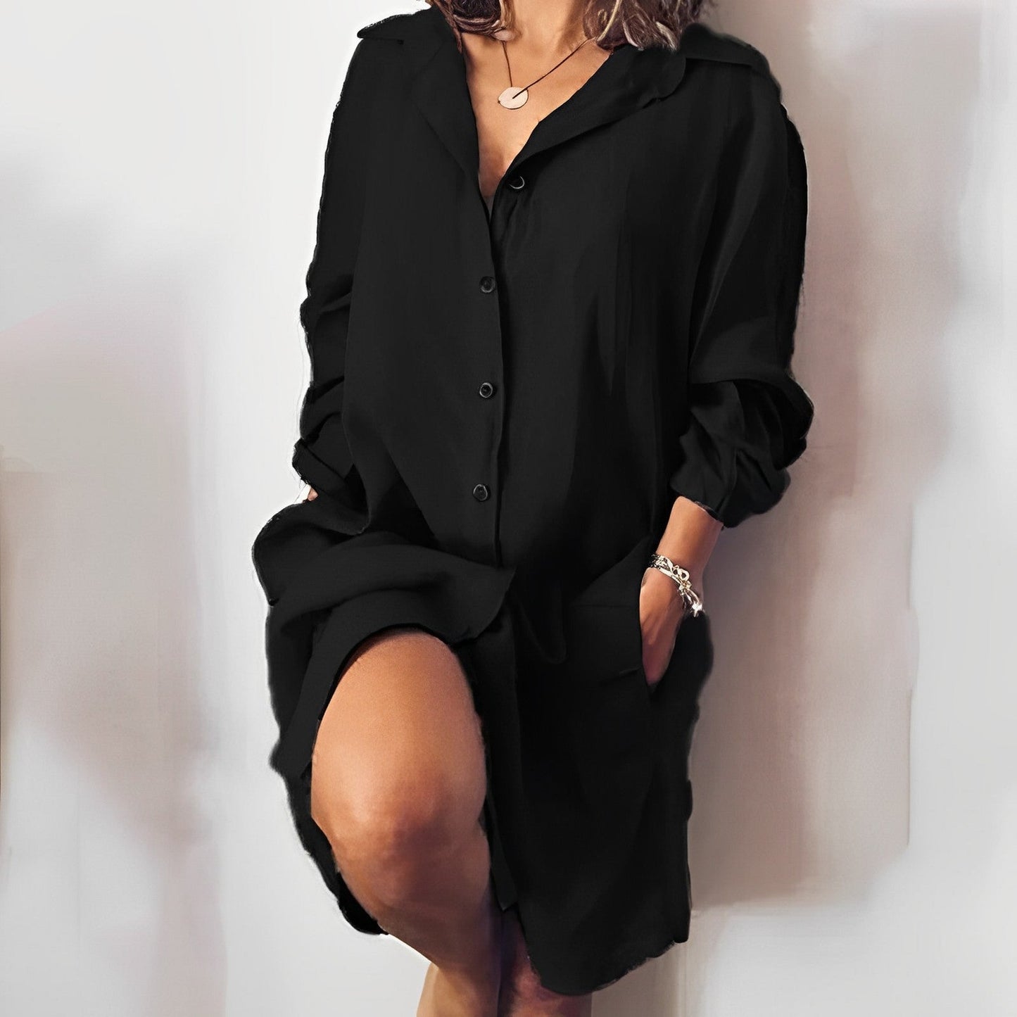 Langärmeliges Baumwoll-Kleid