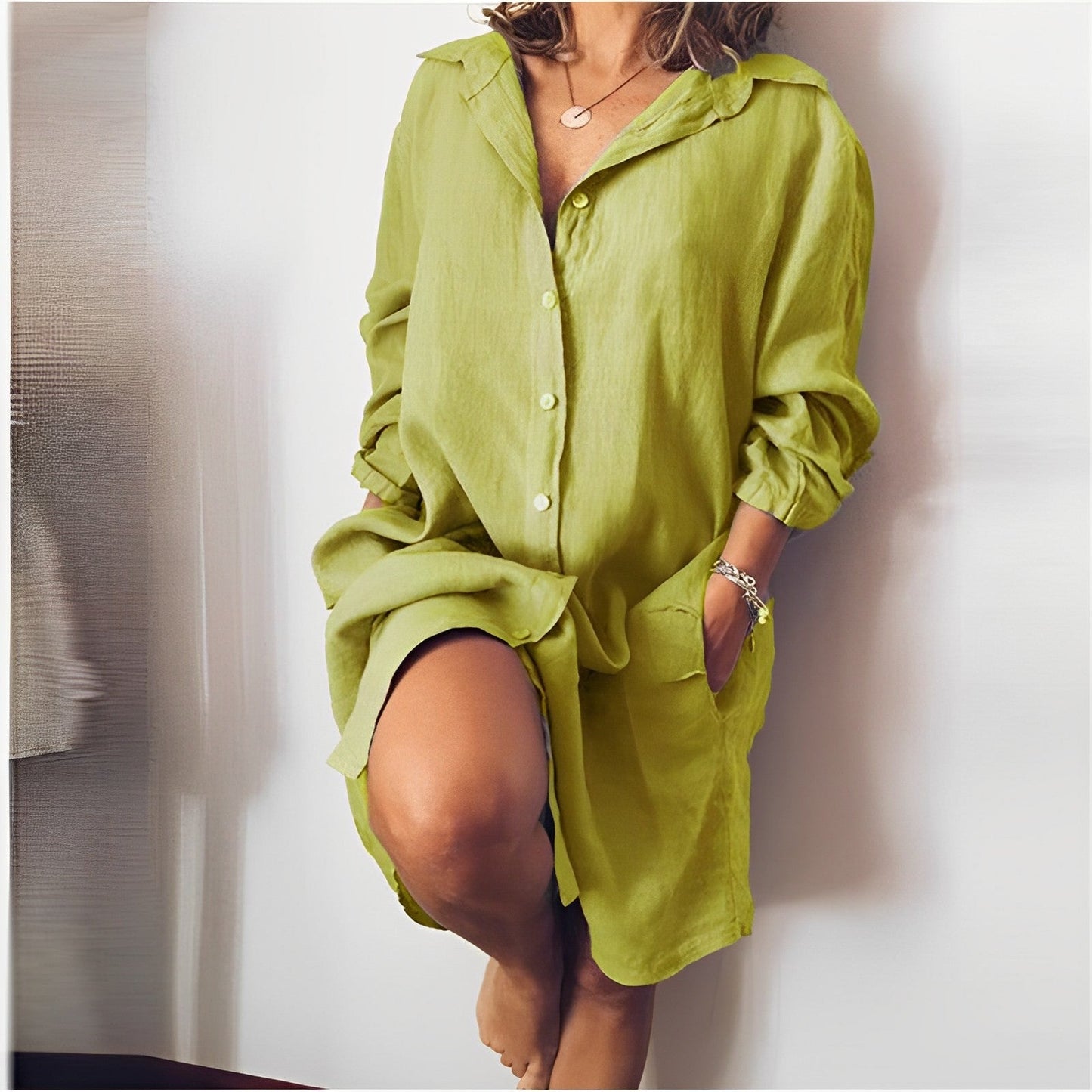 Langärmeliges Baumwoll-Kleid