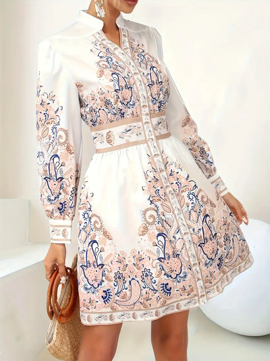 Zwergini-Mode - Urlaub Maxikleid Mit V-Ausschnitt und Langen Ärmeln in Blumenmuster