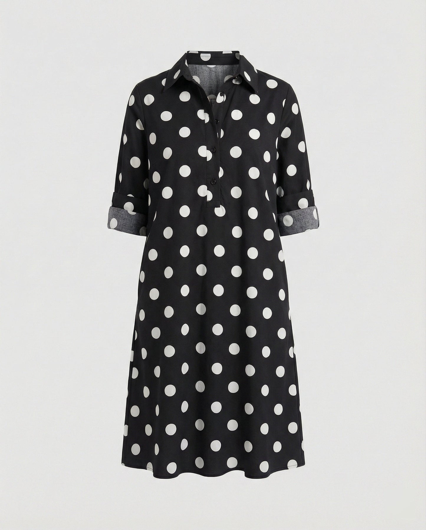 Hemdblusenkleid mit Umlegekragen & Dreiviertelärmel