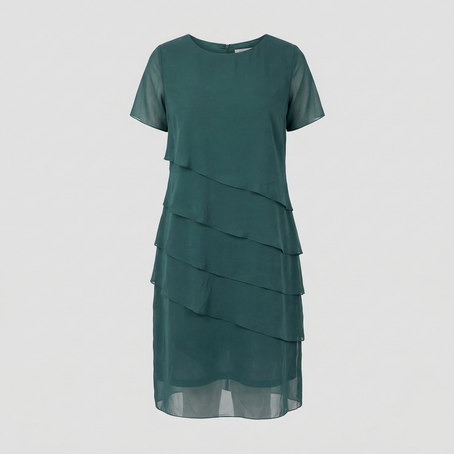 Damenkleid mit Rundhalsausschnitt, kurzen Ärmeln und mehrlagiger transparenter Overlay-Optik | Zwergini-Mode
