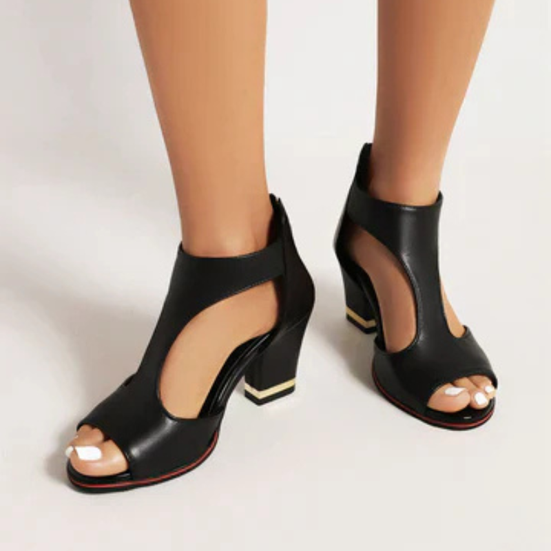Zwergini-Mode | Sandalen Damen Bequem mit Absatz Schwarz