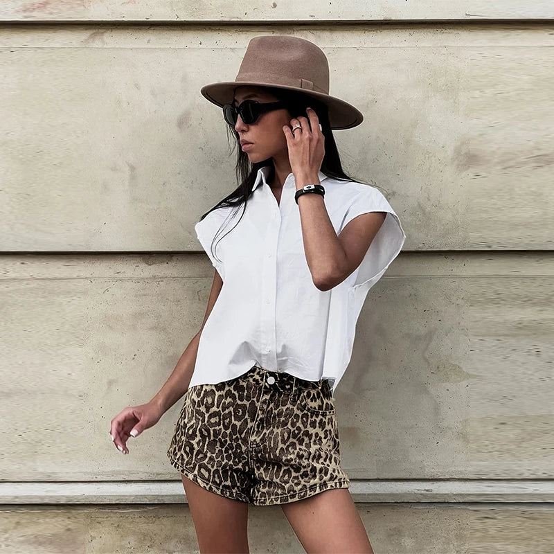 Zwergini-Mode - Denim Leopard Shorts